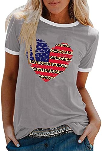 Július 4-én Hazafias Maximum a Nők számára a Függetlenség Napja Ing, Nyári Grafikus póló USA Zászló Szív Lepoard Blúzok