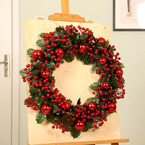 SDFGH Karácsonyi Koszorú 50cm, Piros Gyümölcs, Zöld Levelek, Virág, Koszorú Haza Bejárati Ajtó Party Decor (Szín : Egy, Méret : 50cm)