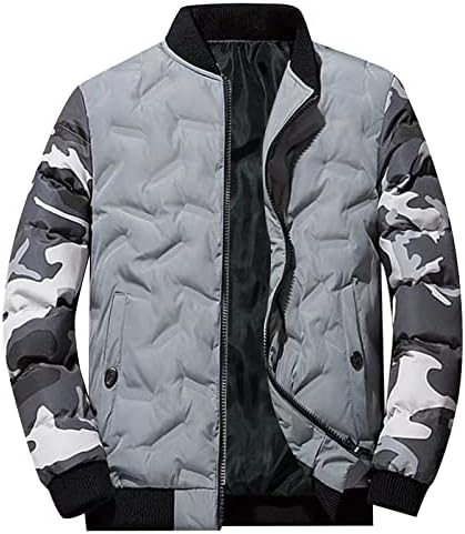 Férfi Őszi-Téli Divat Alkalmi egyszínű Cipzár Álcázás Gallér Zsebében Férfi Téli Kabát Plus Size