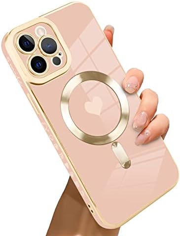 Bonoma iPhone 12 Pro Max-Ügyben [Támogatása Magsafe] Szerelmes Szív Minta Mágneses Galvanizáló Electroplate Luxus Elegáns Esetben Kamera Védő,