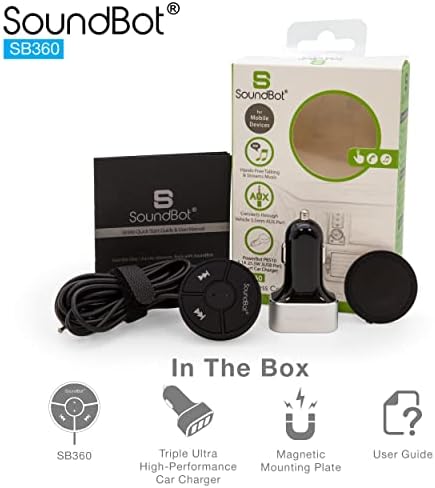 SoundBot SB360 Bluetooth Autós Készlet kihangosító Vezeték nélküli Beszél & Zene Streaming Dongle w/ 10W Dual Port 2.1, USB Töltő