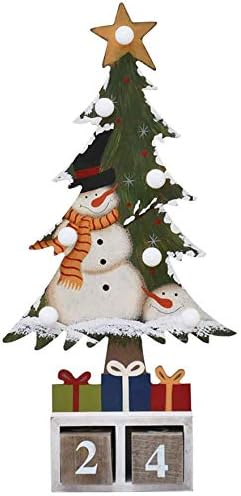 Rusztikus Karácsonyi Fa Télapó, a Hóember meg a Fa Adventi Visszaszámlálás Naptár - Asztali Karácsonyi Visszaszámlálás Számú Blokkok, világít,