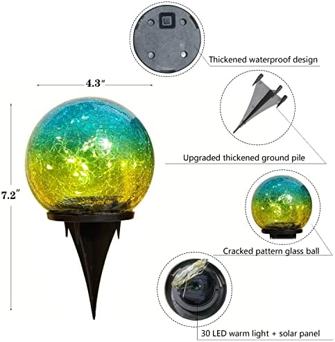 UAMSTYLE Világ Napelemes Lámpák Vízálló Dekoratív 2 Csomag Globe Repedt Poharat Nézte Labdát, Kerti Dekoráció Dekoráció Út