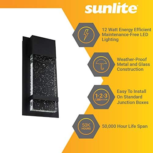 Sunlite 81223-SU LED Fali Gyertyatartó az Eső Üveg Panel, 13.75 Magas, 6.5 Szélességű, 14 Watt, Beltéri/Kültéri, Fekete Kivitelben, ADA Megfelelő,50K