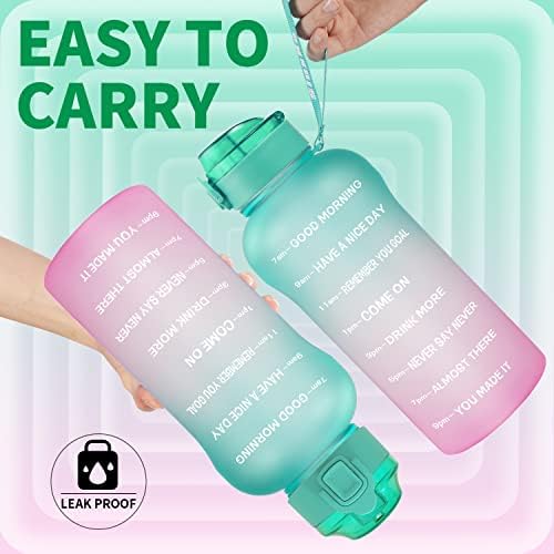 SLUXKE Fél Liter Víz Üveg Alkalommal Inni - Nagy 64 oz Motivációs Víz Palack Időt Jelölő Szivárgásmentes BPA Mentes 2L Víz Kancsó Újrahasználható