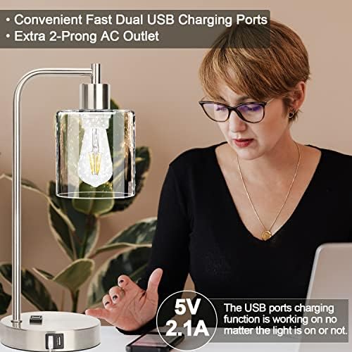 Ipari Touch Vezérlés asztali Lámpa Készlet 2 - matt Nikkel Éjjeliszekrényen Éjjeli Lámpa, 2 USB Port & HÁLÓZATI Aljzat, 3-Way Szabályozható
