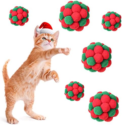 6 Db Karácsonyi Macska Játék Golyó Bell, 2 Méretben Puha, Bolyhos Macska Labda Játék Színes Beépített Csengő Cica Játék Interaktív Macska-Játékok