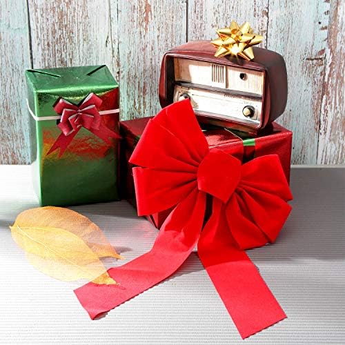 Patelai 12 Db Karácsonyi Piros Bársony Íjak Nagy csokornyakkendő, 6 Hurok Ünnep Íj a Karácsonyi Dekoráció, 16 10 Cm