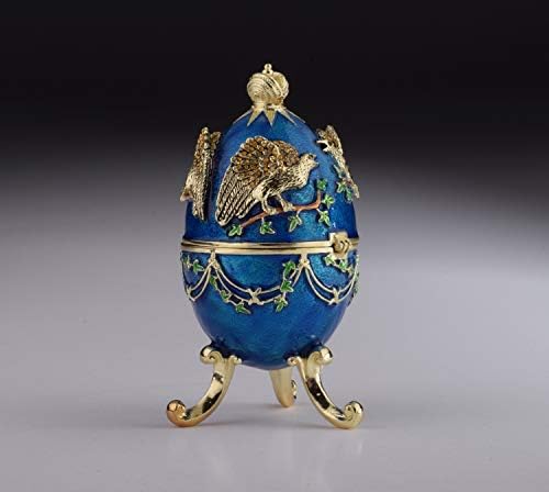 Kék orosz Tojás Sasok Zene Csecsebecsét Doboz Fabergé Tojás Díszített Swarovski Kristályok Gyűjtők Húsvéti Tojás