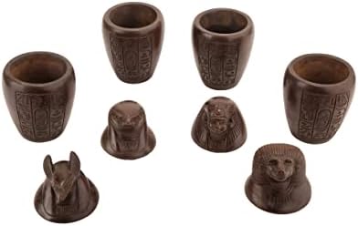 Egyiptomi Művészet kerámia edény szett 4 fia Hórusz, fekete kőből készült, Egyiptom