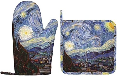 Csillagos Ég a Bal oldali sütőkesztyűt, valamint Edényfogó Kombináció, Van Gogh Mikrohullámú sütő Szilikon Kesztyűt a Tartós, Sütés