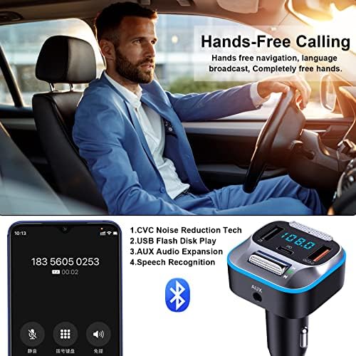 Bluetooth Adapter Autó, 2023 Erősebb Hi-Fi Basszus Hang, Vezeték nélküli Bluetooth FM Rádió Adapter, Kihangosított Hívást,30W PD&QC3.0