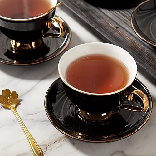 DUJUST 3 db Porcelán Teás Csészét Szett Kanállal, Luxus Brit Stílus Teát/Kávét Meghatározott Arany Berendezés, Modern teáskészlet a Terem