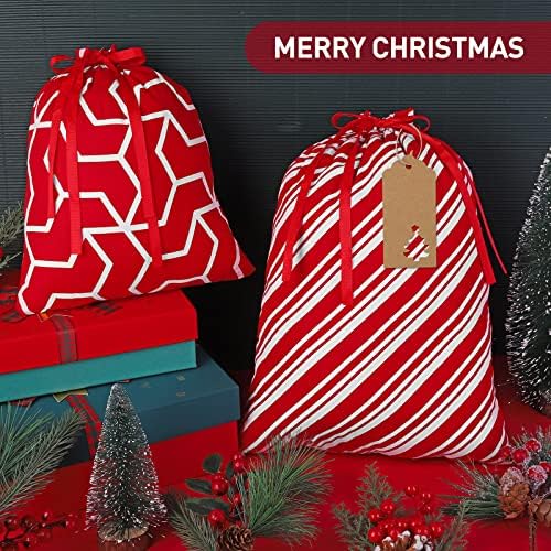 Aneco 6 Db Karácsonyi Ajándék Táska Húzózsinórral Piros, Fehér, Szövet Karácsonyi Zsinóros Pamut Táska Ajándék Csomagolás Zsák