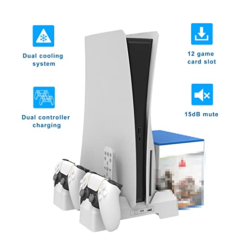 DUORT PS5 Állni ，ps5 hűtés állomás dual controller töltő ，15dB néma hűtőventilátor, usb port ps5 konzol , illik a PS5 Lemez