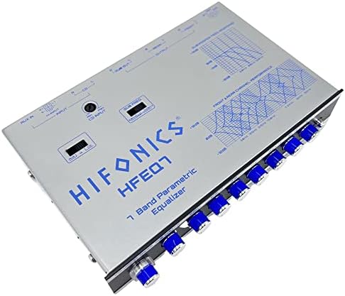 Hifonics HFEQ7 7-sávos 9 Voltos 1/2 DIN Pre-Amp Car Audio Grafikus Equalizer Előlapi 3.5 mm Aux Bemenet, Hátsó RCA Aux Bemenet, mind a