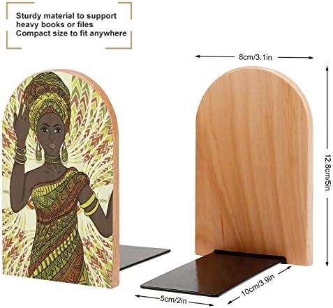 Táncoló Afrikai Etnikai Fekete Nő, Nem csúszós Fa Könyvtámasz, nagy teherbírású Könyv Dugóval Dekoratív Polcok (1 Pár)