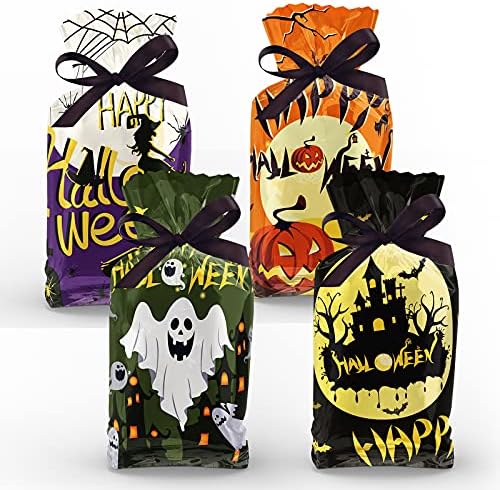 GGSELL 12db Halloween Candy Táska 4 Tiszta Minta Édesség Süti Kezelni Táskák Celofán Műanyag Ajándék Táskák Halloween Party Kellékek