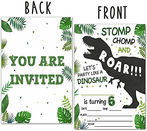 ukebobo 6. Születésnapi Party Meghívó a Borítékok – Dinoszaurusz Szülinapi Meghívókat, Dinoszaurusz Parti Dekoráció– 20 Kártyák