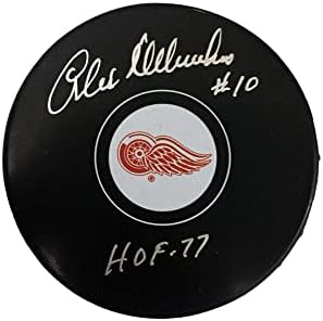 ALEX DELVECCHIO Aláírt Detroit Red Wings Korong a HOF 77 Felirat, - Dedikált NHL Korong