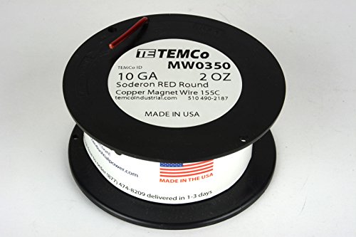TEMCo 10 AWG Réz Mágnes Drót - 2 oz 4 ft 155°C Mágneses Tekercs Vörös
