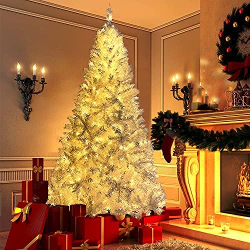 7.4 ft Nemzeti karácsonyfa Fehér Csuklós Lucfenyő Teljes Fa 500 LED-es Lámpák, PVC Ág, Mesterséges Ünnep a Karácsony Fenyőfa Otthon, Iroda,