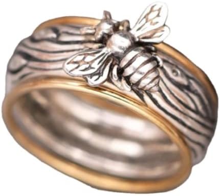 HUKQBUNX 925 sterling ezüst egyedi, két-színű kreatív rovar, állat kis méh három dimenziós forma gyűrű a férfiak, mind a nők friss kis gyűrű