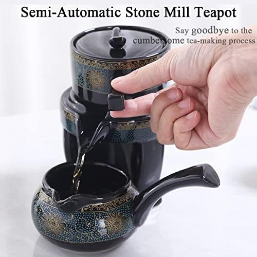 Kínai Kerámia kung-fu Tea Set, Félautomata Stone Mill Teáskanna a Szűrő/Cups, Kerámia Teás készlet Készlet Felnőtt, Lusta kung
