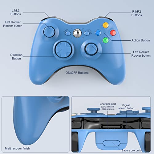 Vezeték nélküli Kontroller, Xbox 360, Astarry 2,4 GHZ-es Játék Vezérlő Gamepad Joystick Xbox & Slim 360 PC, Windows 7, 8, 10(Kék)