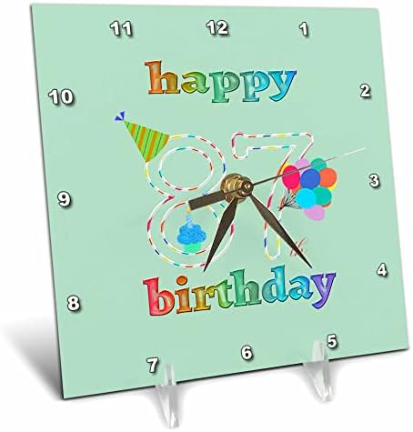 3dRose Boldog 87 Születésnapot, Süti a Gyertyát, Lufi, Kalap. - Desk Órák (dc_352378_1)