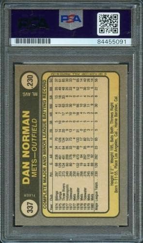 1981 Fleer 337 Dan Norman Aláírt Kártya PSA Asztalon Auto Mets - Baseball Asztalon Dedikált Kártyák