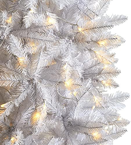 8ft. Vékony, Fehér Mesterséges karácsonyfa 400 Meleg Fehér LED Lámpák, 1348 Hajlítható Ágak