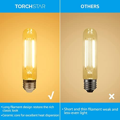 TORCHSTAR T10 Cső LED Izzók, UL, Szabályozható E26 Edison-Izzó 40Watt Egyenértékű, Átlátszó Üveg, 4W, 450lm, Cső Vintage LED Izzószálas