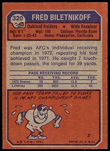 1973 Topps 320 Fred Az Oakland Raiders (Foci Kártya) EX Raiders Floridai St.