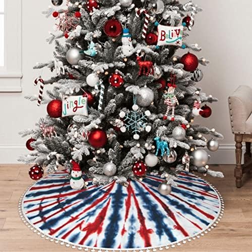 Karácsonyfa Szoknya Pom Trim Kék-Piros-Tie-Dye-Minta Ünnep a Karácsony Otthon Dekoráció 36