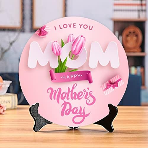 ALALAL Boldog Anyák Napja Dekoráció Rendszám, Szeretlek Anya Rózsaszín Virágok Kerámia lapok, Display Állvány, Anya, Anya, Otthon Hálószoba,