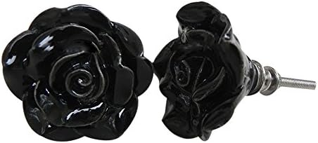 IndianShelf 10 Darab Komód Gombok Kézzel készített Fekete Vintage Bútorok Kezeli a Komód Antik Kerámia Fiókban Húzza Rózsa Virág