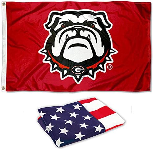 Georgia Bulldogs Vörös Zászló Előtt, majd USA-3x5 Flag Beállítása