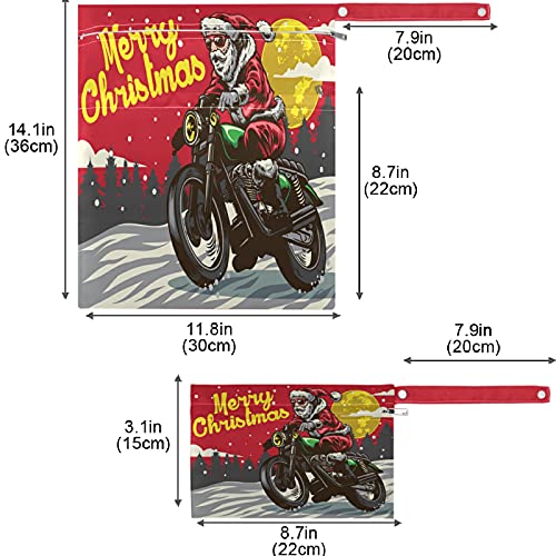 visesunny Boldog Karácsonyt, Mikulás Lovas Veterán Motorkerékpár 2db Nedves Táska Cipzáras Zseb, Mosható, Újrahasználható Tágas Táskában,Utazás,