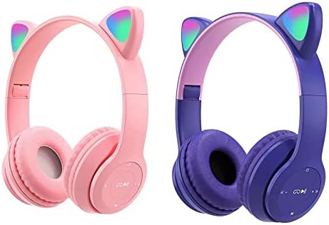 Petyoung Vezeték nélküli Fejhallgató Aranyos Macska Fülét, LED világít Bluetooth Összecsukható Fejhallgató Át Fül w/Mikrofon Lányoknak