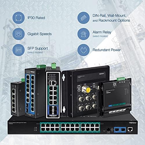 TRENDnet 8-Port Edzett Ipari Nem felügyelt Gigabit 10/100/1000Mbps DIN-Rail Kapcsoló w/ 8 x Gigabit PoE+ Portok, TI-PG80B, 24 – 56V
