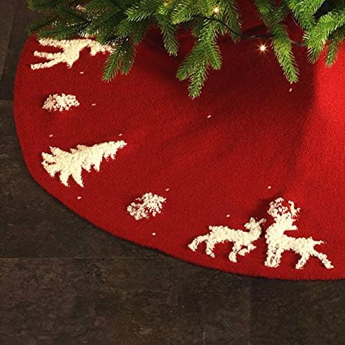 Dremisland karácsonyfa Szoknya, 48 cm Piros Kábel Kötésű Kötött Vastag Rusztikus Fa Szoknya, a Karácsonyi Ünnepi Dekoráció - 3D-s Elk pedig