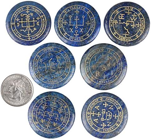 Yatming 7 DB Kör Vésett Mágikus Arkangyalok Szimbólum Kő, Polírozott Palm Aggódj, Kő, Lapis Lazuli