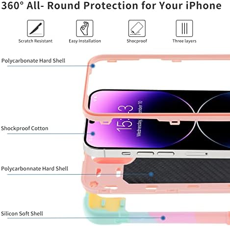 Cookiver iPhone 14 Pro Max Esetben 6.7 Hüvelyk Gyűrű Állvány, 2 Csomag Üveg képernyővédő fólia + 1 Csomag Kamera Lencséjét Védő,strapabíró,