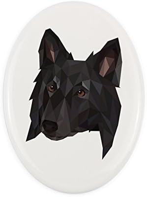 Belga Juhászkutya, Sírkő Kerámia Plakett egy Kép egy Kutyát, Geometriai