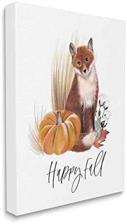 Stupell Iparágak Boldog Őszi Festői Őszi Fox Sütőtök, Növények, Design, a Stúdió K
