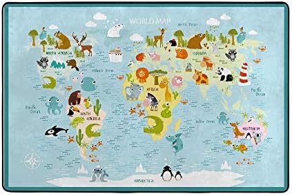 Vantaso Puha Hab Gyerekszoba Szőnyeg Világ Térkép Állatok Csúszásmentes Játszani Szőnyeg a Gyerekek, Fiúk, Lányok Játszanak