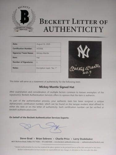 Mickey Mantle No. 7 Uda Vagy & Beckett Hitelesített Aláírt Autogramot Yankees Kalap - Dedikált Sapka