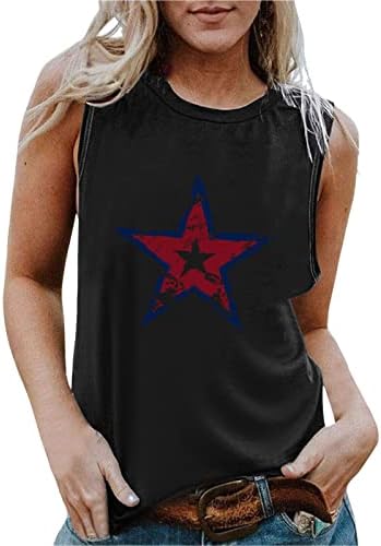 Július 4-Tartály Tetejét Női Ujjatlan O-Nyakú Póló Amerikai Lobogó Csillagok Csíkos Tie-Dye Sportos Tunika Tshirts