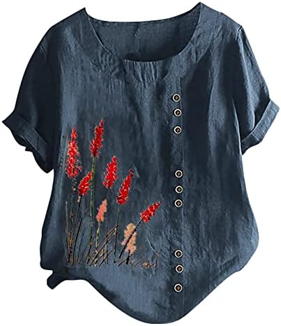Női Nyári Vászon Tunika Ing Plus Size Vintage Blúz Maximum Dresy Virágos Tshirt ok-Okozati Tees Gombok Divatos póló
